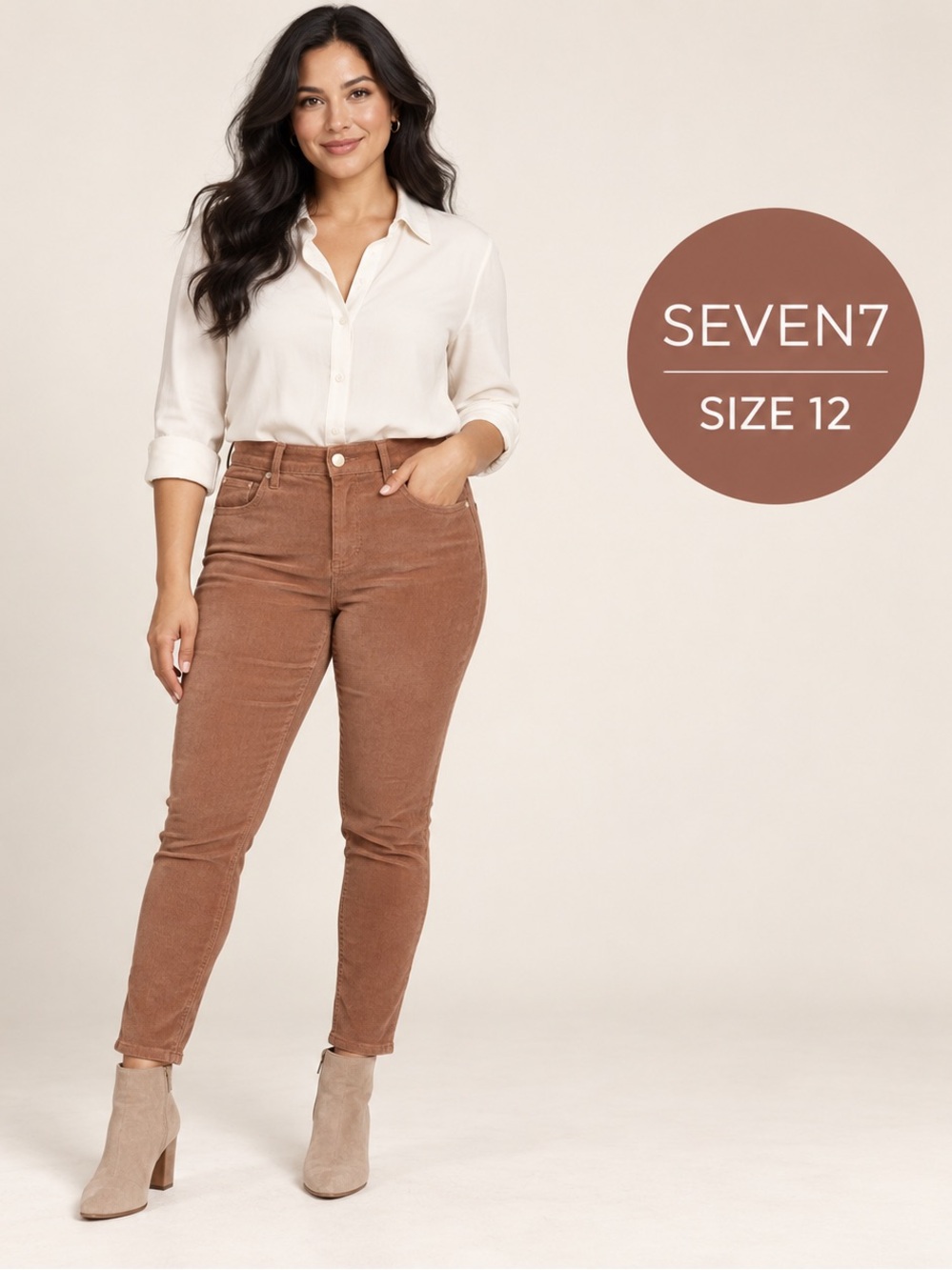 Seven7 Women’s Size 12 Terracotta Corduroy Ultra High Rise Skinny Pants